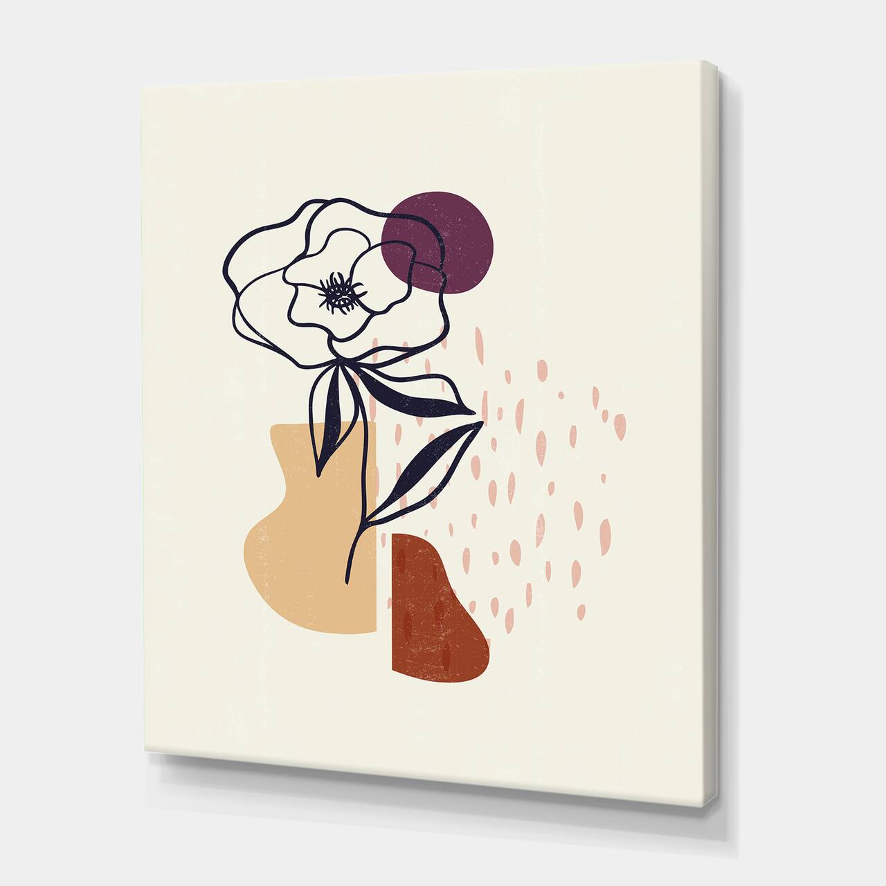 Designart - Vintage Flower With Minimalist Shapes I - Modern Canvas Wall Art Print
